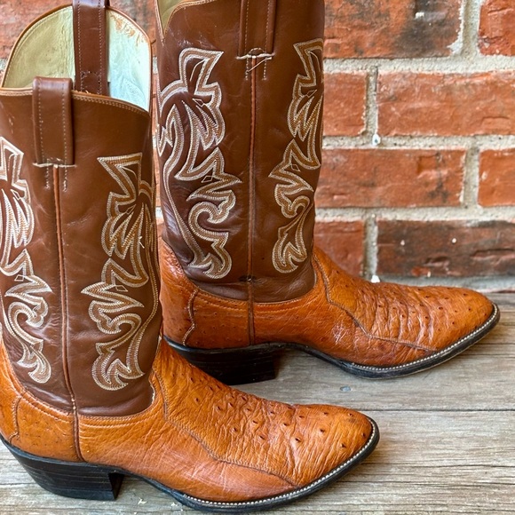 Cowtown Men's Full Quill Ostrich Brown Tan Western Cowboy Boots Sz 10D - Picture 4 of 7
